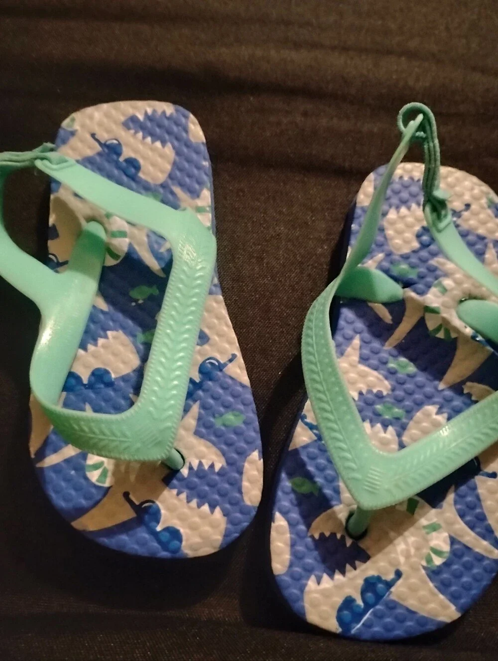 Kids Blue Tropical Print Flip Flops with Teal Straps